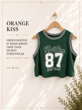 Orange Kiss Green Boston 87 Mesh Jersey Crop Tank Sporty Streetwear Size L